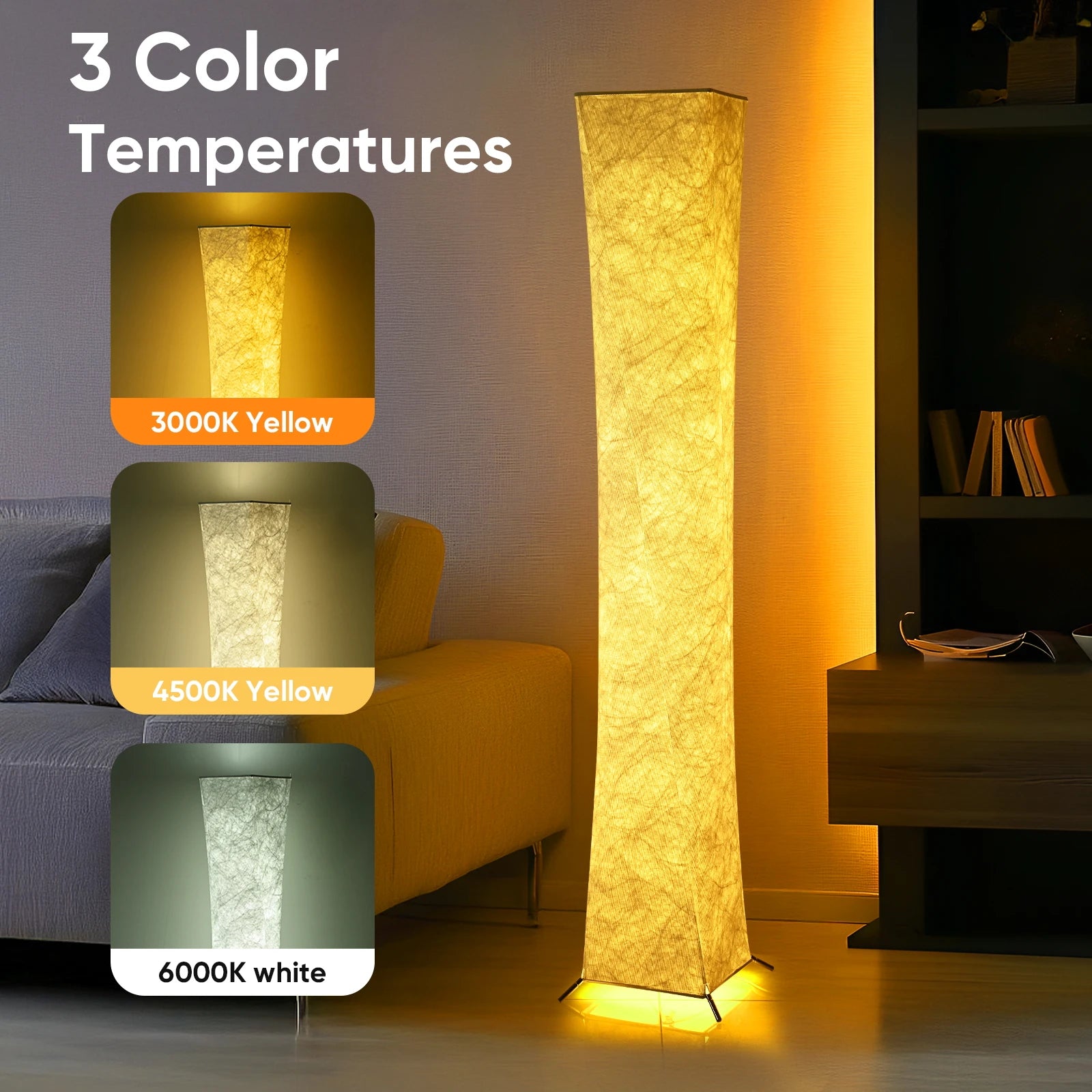 USB Floor Lamp 3000K Warm White - Tyvek Shade & Iron Base LED Light for Living Room, Bedroom, Esports Gaming
