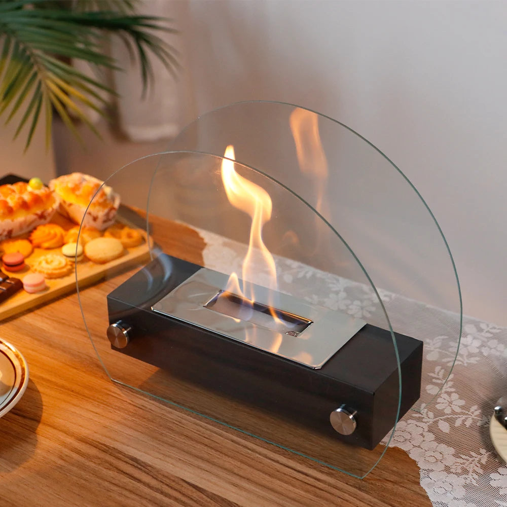 Elegant Glass-Framed Fireplace