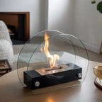 Elegant Glass-Framed Fireplace