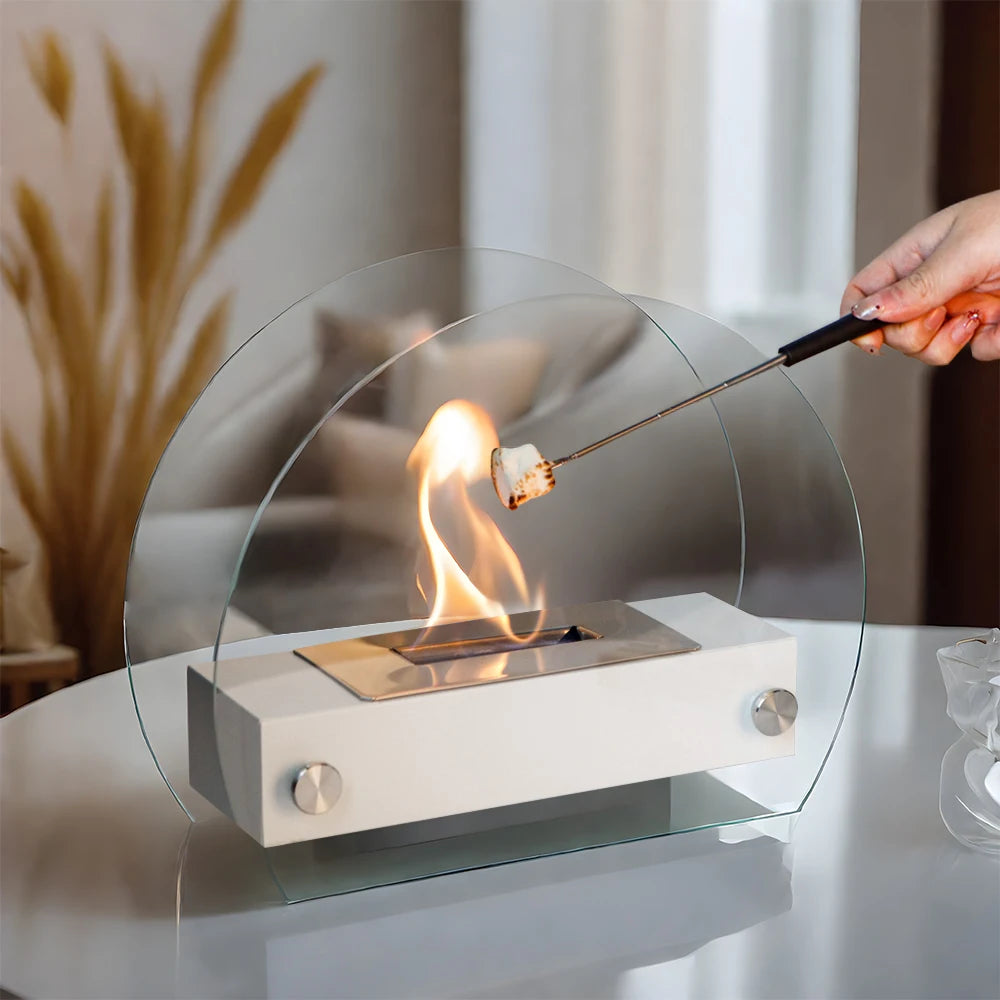 Elegant Glass-Framed Fireplace