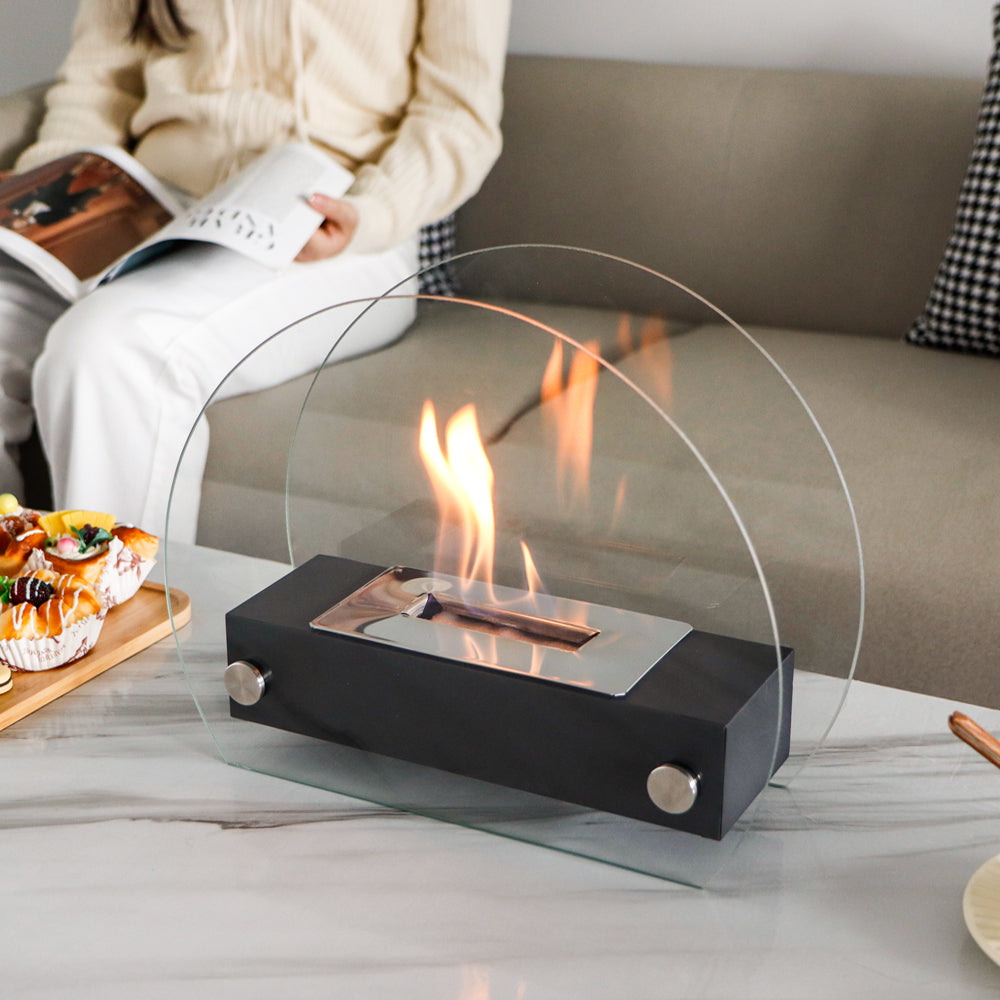 Elegant Glass-Framed Fireplace