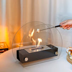 Elegant Glass-Framed Fireplace