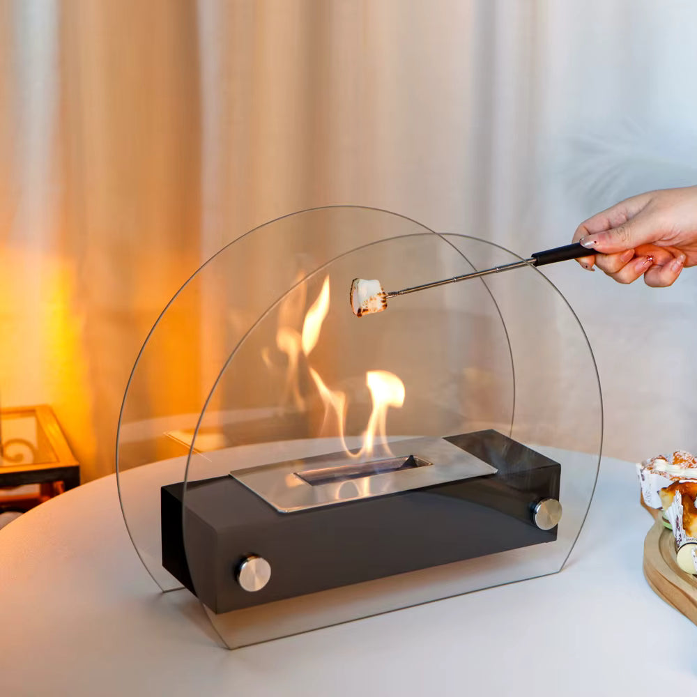 Elegant Glass-Framed Fireplace