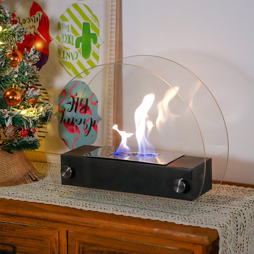 Elegant Glass-Framed Fireplace