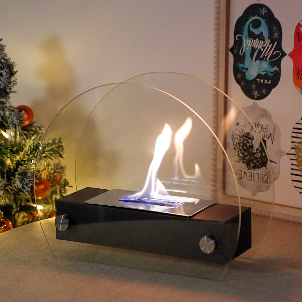 Elegant Glass-Framed Fireplace