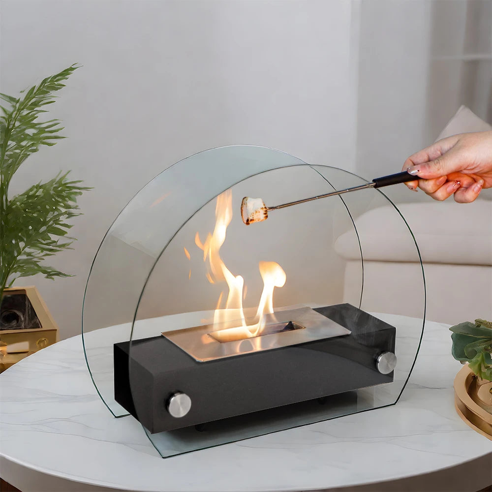 Elegant Glass-Framed Fireplace